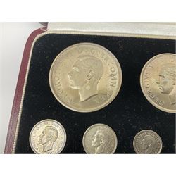 King George VI 1937 specimen coin set, fifteen coins from farthing to crown including Maundy money, in the original case