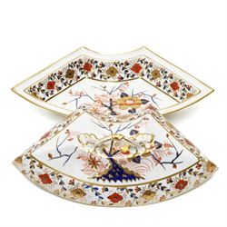 Early 19th century Bloor Derby dinner wares, c.1800-1825, Asian Rose pattern, comprising five small plates, one circular tureen, and three covered surrounding dishes, crossed sword marks in red to base, plates D20cm, circular tureen 24cm  
Provenance: property of a Nobleman