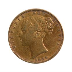 Queen Victoria 1864 gold 'shield back' full sovereign coin