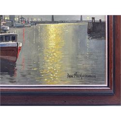 Don Micklethwaite (British 1936-): Whitby Harbour, oil on canvas signed 29cm x 40cm