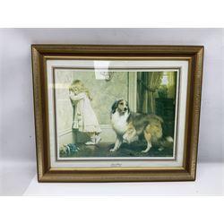 Soapstone table lamp, with carved floral stem, together with three other table lamps, metal candelabra and candlestick, Charles Burton Barber framed print and a Chinese table screen etc 