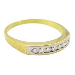 18ct gold channel set seven stone round brilliant cut diamond ring, stamped 750