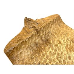 'Gnomeman' tooled oak twin handle rectangular tray, carved in relief with two gnomes, by Thomas Whittaker of Littlebeck 