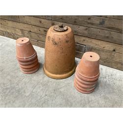 Yorkshire Flower Pots - Terracotta rhubarb forcer (H49cm, D40cm) and ten Sankey terracota plant pots (H17cm, D20cm)