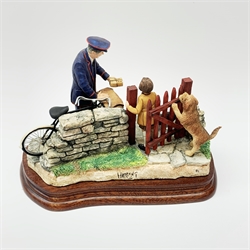A limited edition Border Fine Arts figure group, Birthday Surprise, model no B0837 by Craig Harding, 81/950, on wooden base, figure L23cm, with accompanying certificate. 
