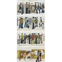 Brian Shields 'Braaq' (Northern British 1951-1997): 'The Horse Sale', set of four watercolour and pencil signed and dated '74, 14.5cm x 27cm (4)