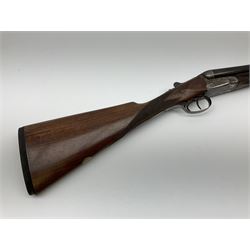 Harrods Ltd. Brompton Road London (Retailer) 12-bore side-by-side boxlock non-ejector sporting gun, 75cm barrels, walnut stock with chequered grip and fore-end and thumb safety, serial no.015, L118.5cm overall SHOTGUN CERTIFICATE REQUIRED