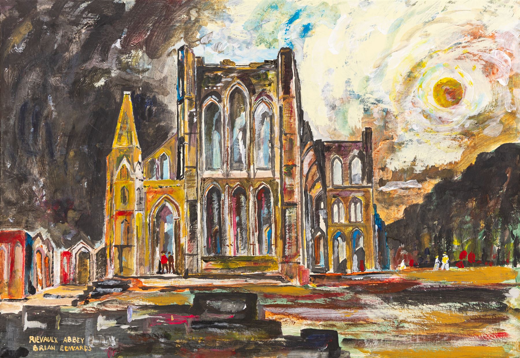 Brian Edwards (British 1944-): 'Rievaulx Abbey 1', acrylic on canvas signed, titled verso 44.5cm x 64.5cm
Notes: Dr Brian Edwards is Emeritus Professor of Architecture at ECA Edinburgh University. He is the author of the book ‘Understanding Architecture through Drawing’, has exhibited at the Edinburgh Festival, the RSA and architecture section of the RA Summer Exhibition. As a retired architect, his paintings explore the interface between art and architecture