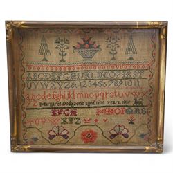  Early 19th century needlework sampler by Mary Parkin aged 12 years with alphabet, numerals and verse 40cm x 30cm and another by Margaret Dodgsons aged 9 years 1839 26cm x 32cm (2)