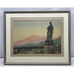 Nancy Ballantine Dykes (British 1919-?): 'Sunrise on Etna - Taormina Sicily', watercolour signed titled and dated 1958, 34cm x 48cm