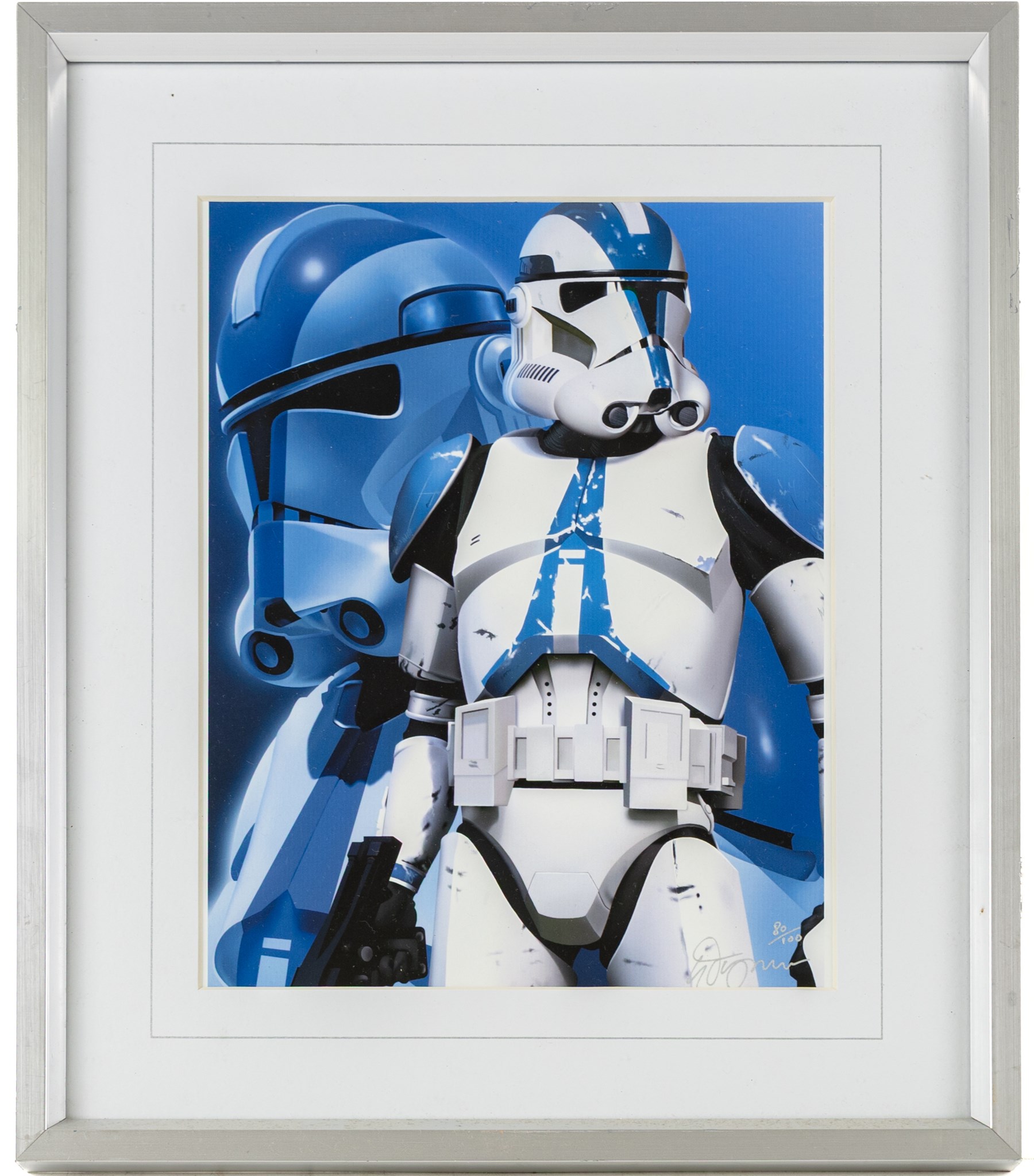 Five framed Cards Inc Star Wars Revenge of the Sith prints, comprising Mace Windu, Yoda, C-3PO, Darth Vader and R2-D2, the R2-D2 example signed by actor Kenny Baker, together with a collection of six smaller limited edition Star Wars art prints, largest H39cm (11)