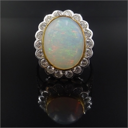  Opal and diamond white gold cluster ring hallmarked 18ct  