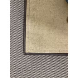 Modern hessian backed rug, striped decoration with leather border