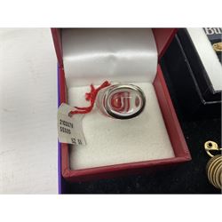 9ct gold cubic zirconia ring, Baccarat glass ring, silver jewellery, large collection of costume jewellery including Burberry brooch, Monet earrings and Esso England World Cup Squad tokens