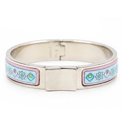 Hermès Clic Clac enamel bracelet, blue and pink flower design, boxed