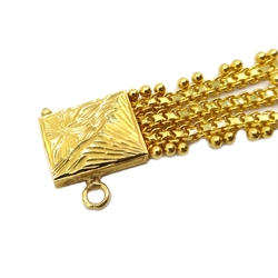  Asian 22ct gold filigree panel and three strand bracelet, stamped 22 KDM, approx 24.8gm  