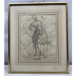 Italian School (19th Century) after Luca Signorelli (Italian 1445-1523): Knights on Horseback and Man Blowing a Horn, two pencil sketches unsigned max 34cm x 26cm (2)