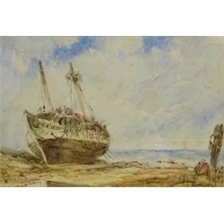 Attrib. Weatherill Family (British 19th century): Ship Unloading on the Shore, watercolour unsigned 20cm x 30cm