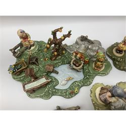 Collection Hummel figures by Goebel, together with three hummel landscapes, Hummel Quelle, Hummel Weiher and Hummel Garten