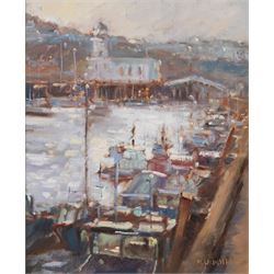 Michelle Saunders (British 1936-): 'Winter Light - Scarborough', oil on canvas board signe...