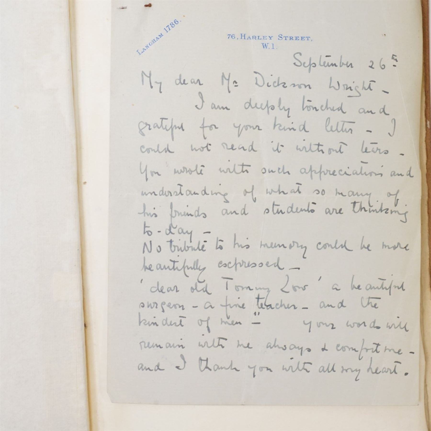 M. L. and others - Pair of 1945 privately printed memoirs of surgeon Vincent Warren Low, both with family inscriptions (widow/author Mabel Low and son Oliver) and including original handwritten letters