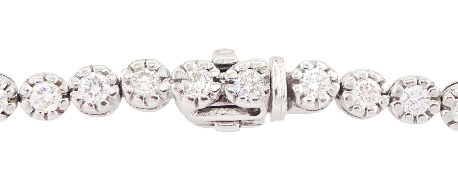 18ct white gold diamond bracelet, forty-eight round brilliant cut diamonds, in a bead setting, stamped 750, total diamond weight approx 2.50 carat