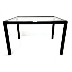 Habitat - tubular steel coffee table, inset glass top with red line grid