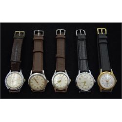 Five manual wind wristwatches including Geneva Sport, Lanco, Solo, Surprise De Luxe and Crusader