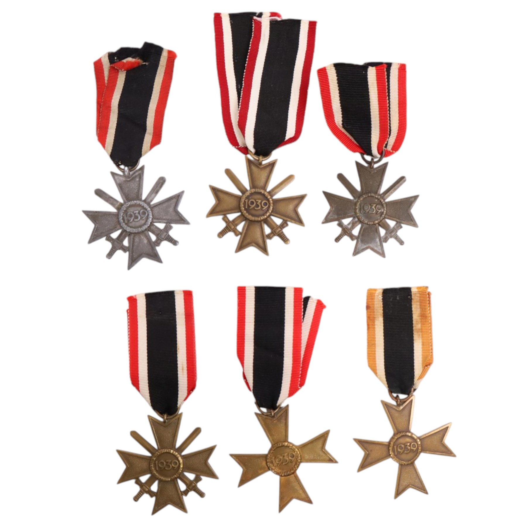 WWII Third Reich six War Merit Crosses, four with swords