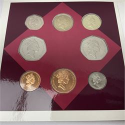 The Royal Mint United Kingdom 1992 and 1993 brilliant uncirculated coin collections, both including dual dated 1992/1993 EEC fifty pence coin, in card folders