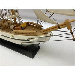 Three wood models of boats, etc tallest H65cm incl stand