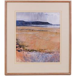 Kurt Jackson (British 1961-): 'Widemouth Bay II', mixed media signed and dated May '88, titled on label verso 41cm x 36cm 
Provenance: with Pelter Sands Fine Paintings, label verso