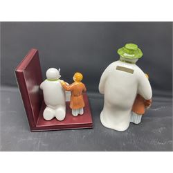 Coalport Characters The Snowman, comprising three snowglobes, Advent calendar, bookend and money box  