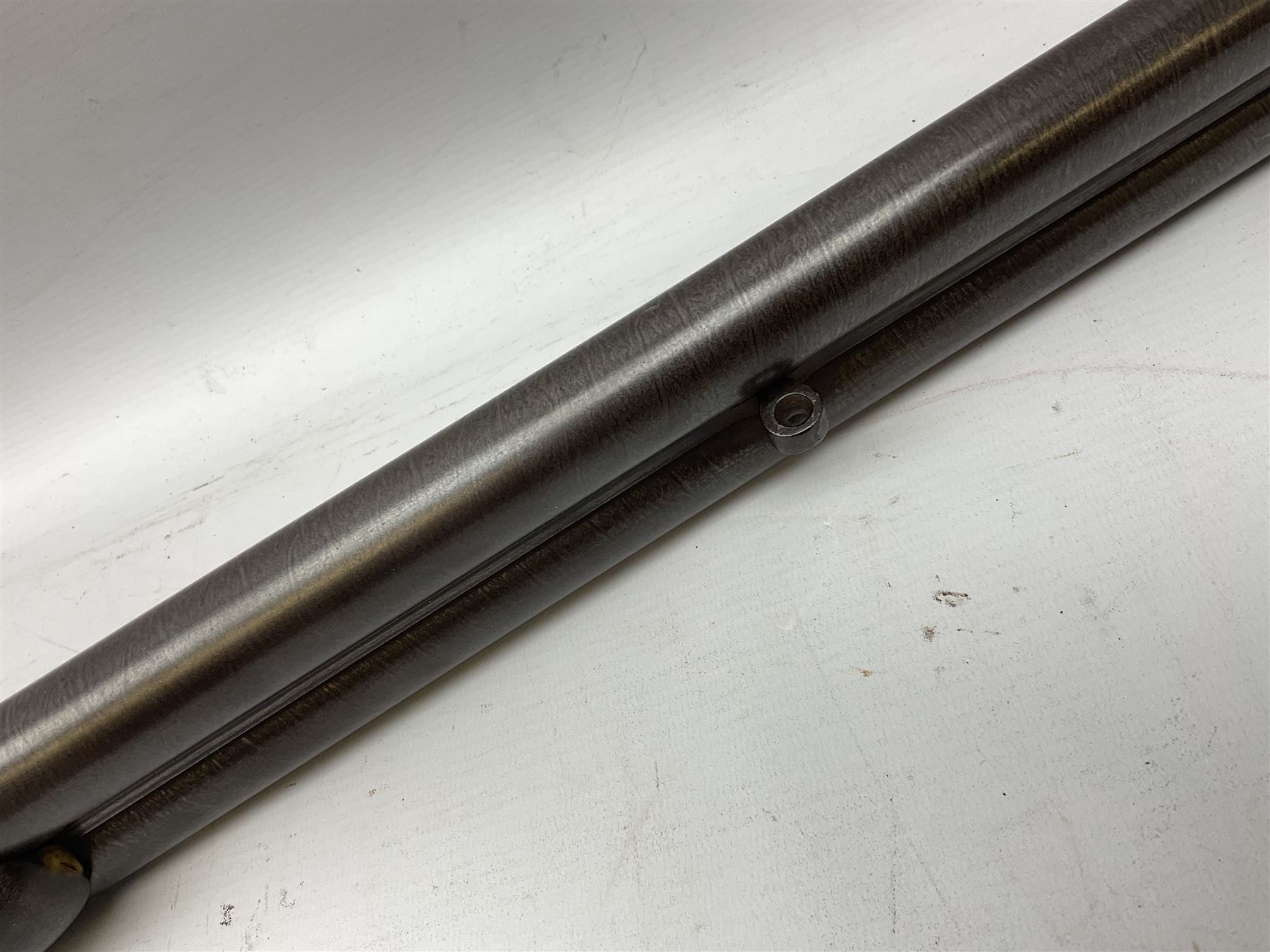 19th century John Jefferson of Scarborough 6-bore (modern 4-bore) double barrel side-by-side percussion gun, with 81cm stub twist damascus barrels (no provision for ramrod), well figured walnut stock with fine chequered grip and fore-end with horn tip and steel butt plate with long tang, well engraved lock and hammers with half-cock safeties on both sides, barrel sling swivel but rear sling swivel removed and replaced with silver escutcheon, London proofmarks, NVN, L128cm