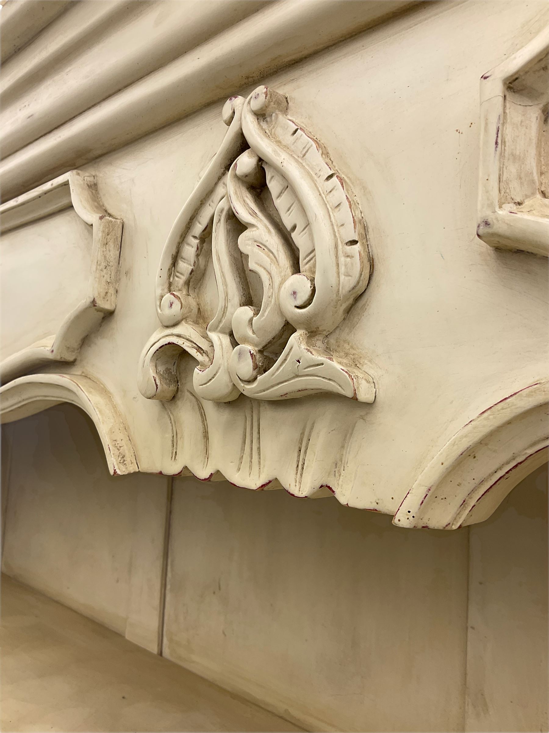 Large French style cream painted dresser, fitted with four cupboards and three tier plate rack