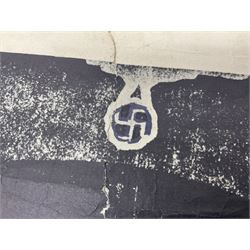 German monochrome 'Gestapo' poster, probably post-WW2, depicting the head of a grim faced Gestapo officer in uniform 55 x 42cm; unframed