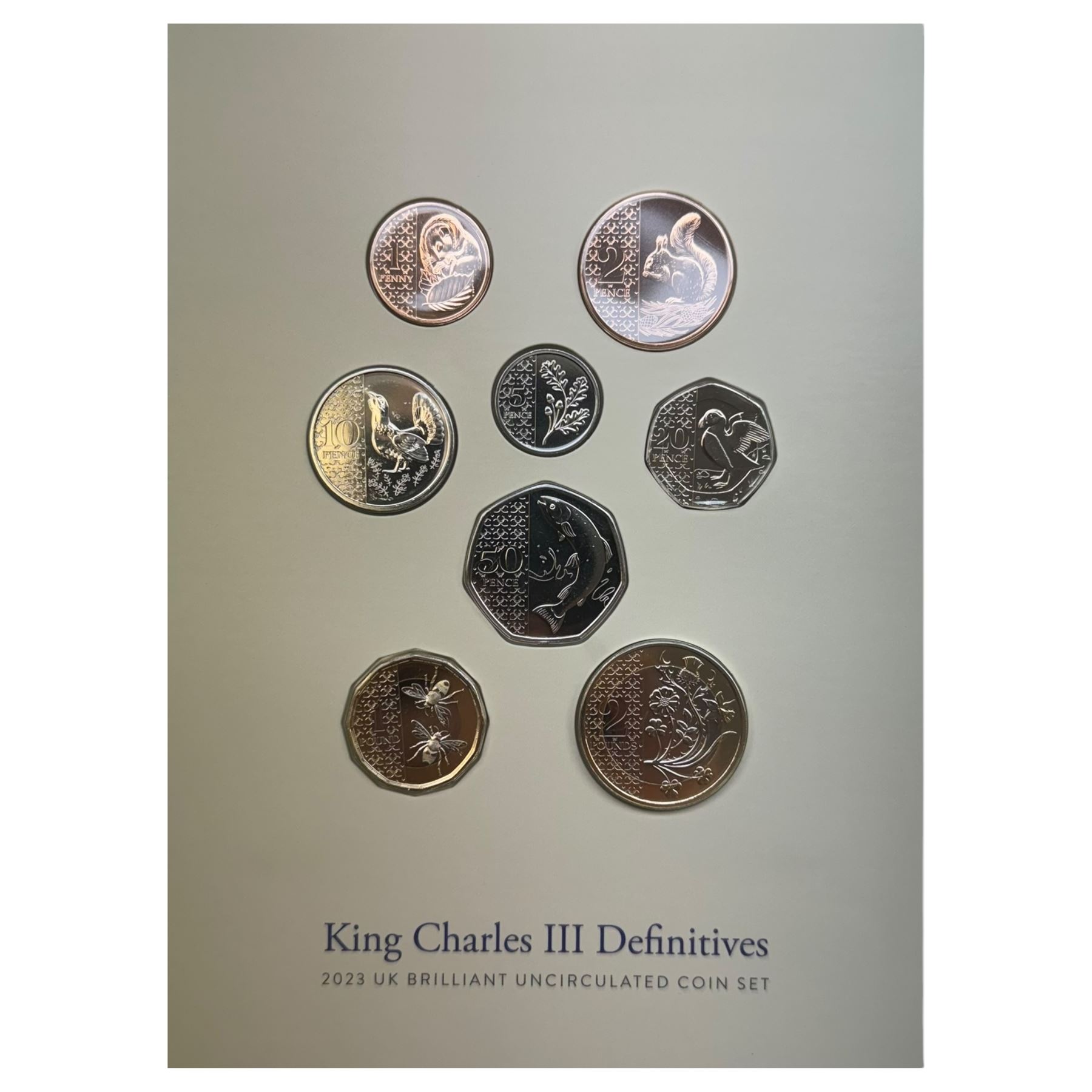 Seven The Royal Mint United Kingdom uncirculated coin sets, comprising  2008 'Emblems of Britain' seven coins, 2010 'A celebration of Britain' eight coins, 2014 'Definitive' eight coins, 2015 'The Fourth Circulating Coinage Portrait Final Edition' eight coins, 2022 'Definitive' eight coins, 2023 'King Charles III Definitives' eight coins and 2024 'Definitive' eight coins, all in card folders