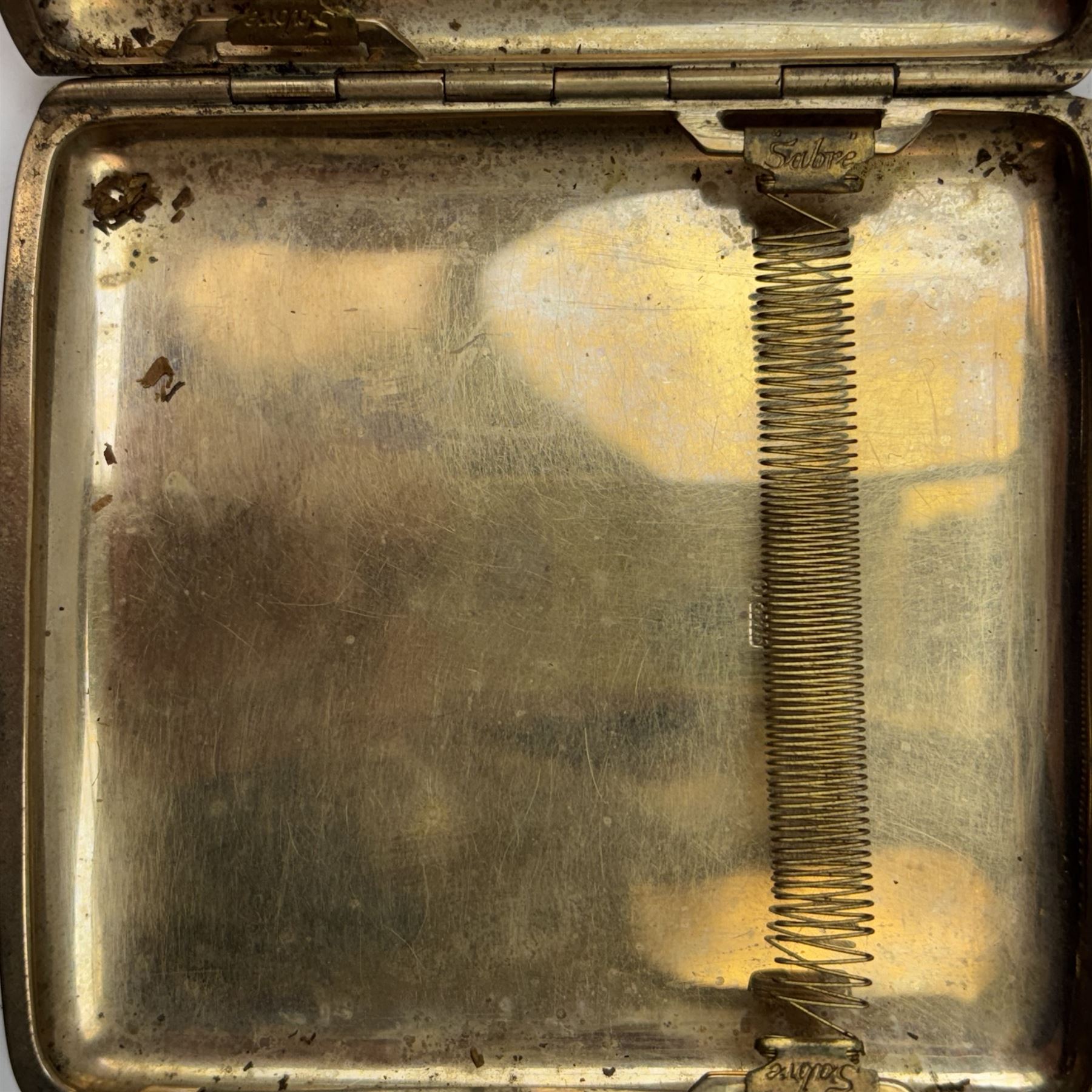 1920's 9ct gold cigarette case, of rounded square form with engraved monogram to cover, hallmarked D Bros, Birmingham 1926, also marked 9 275, H8cm W8cm
