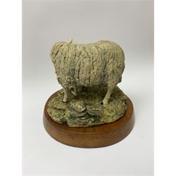 A limited edition Border Fine Arts figure, Cheviot Ewe and Lambs, by Mairi Laing Hunt, limited edition 109/250, upon circular wooden base, overall H12.5cm.