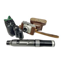 Wirgin Edixa camera body with 'Enna Werk Munchen Ennagon 1:2.8/45' lens, together with Greenkat telescope etc