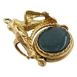 9ct gold bloodstone and green agate doves of peace pendant/charm, hallmarked