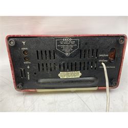 1950s Pye Type P43 cabinet radio in cream Bakelite case with orange knobs, W30cm H22cm D16cm, together with Ever Ready Sky Queen portable radio, Ekco portable radio in red case, Boxed Bush Special Edition 2002 Queens Golden Jubilee radio, Hacker Herald VHS radio (5)