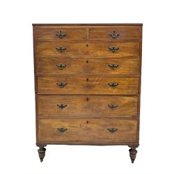 19th century mahogany straight front chest, fitted with two short and five long graduating drawers