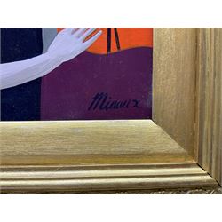 Andre Minaux (French 1923-1986): Cubist Lady with Flowers, oil on board signed 39cm x 19cm