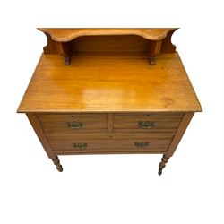Edwardian satin walnut dressing table, raised back with shelf and swivel mirror, fitted with two short and one long drawer 