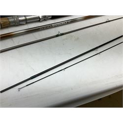 Shakespeare 'Composite Beachcaster 1332-300' 10ft two piece rod with Shakespeare alpha reel, Elastiglas two piece fly rod, Ryobi Masterline carbon fibre 'Pioneer PIF 85 Fly 8' 6