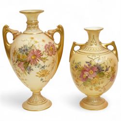Collection of Royal Worcester blush ivory porcelain, to include three twin handled bulbous vases of graduating sizes, covered and pierced potpourri box, etc, tallest H24cm (11)