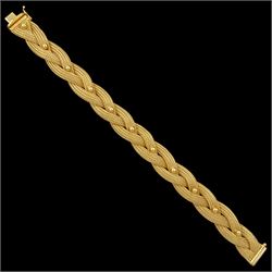 18ct gold plaited mess and bead design bracelet, stamped 750