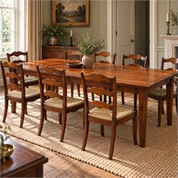 French cherry wood extending dining table, rectangular top on square chamfered supports wi...