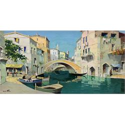 Attrib. Cecil Rochfort D'oyly John (British 1906-1993): Venetian Canal, oil on canvas signed 39cm x 74cm